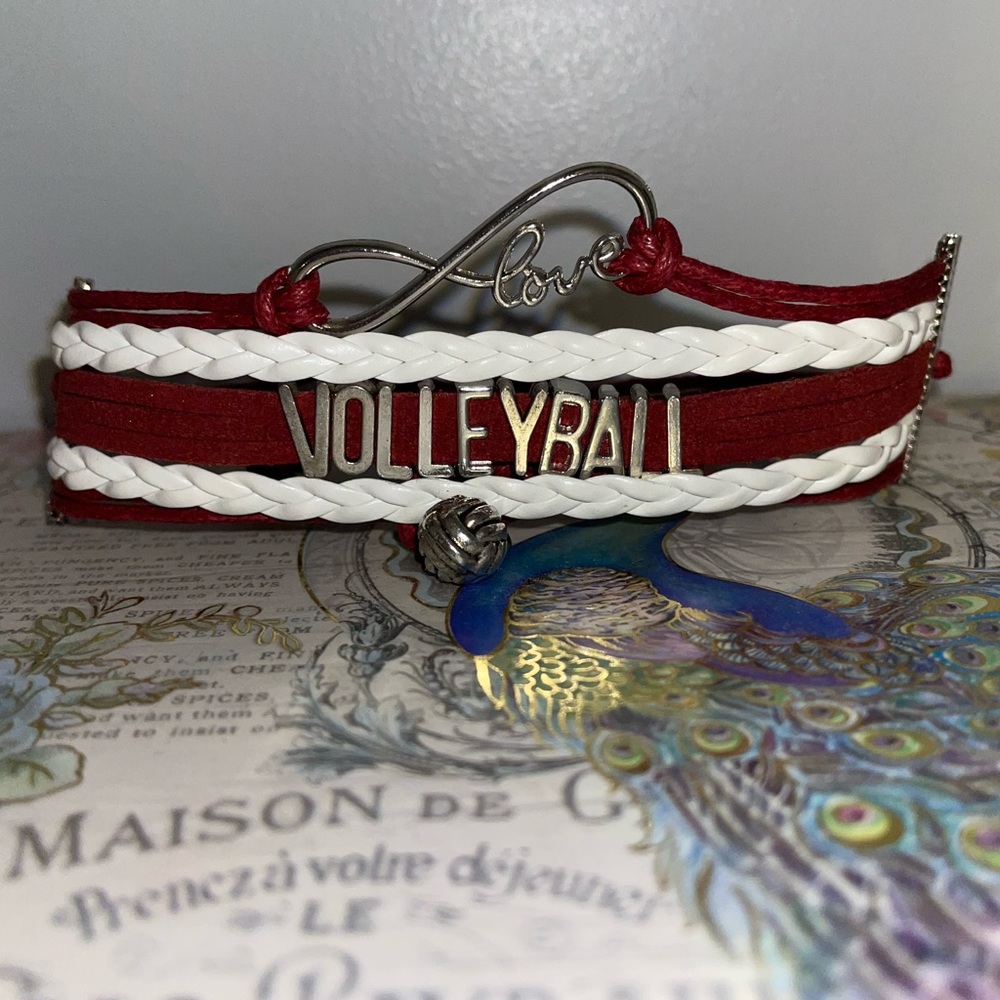 Girl’s Red & White Love Volleyball Charm Bracelet